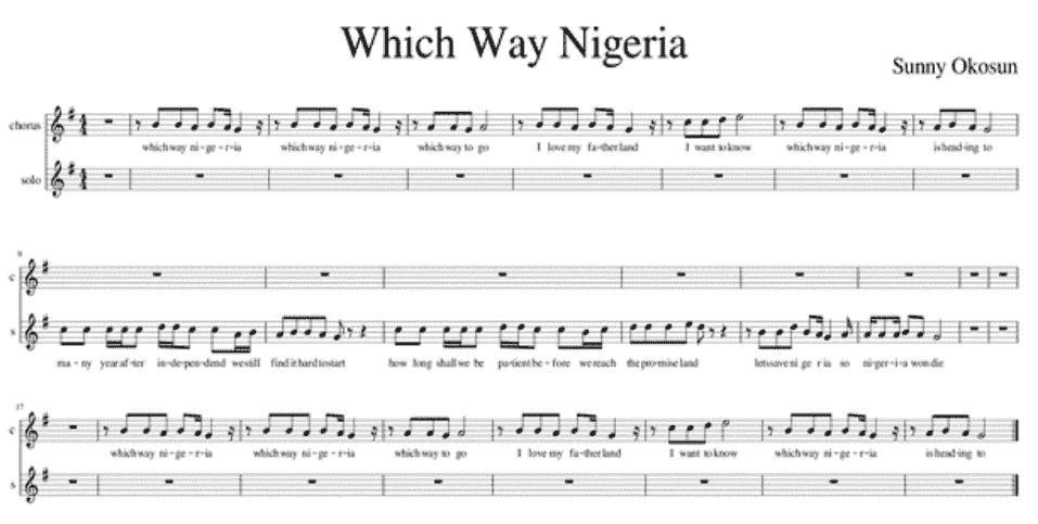 Example 7. Musical score of Sonny Okosun’s “Which Way Nigeria” (source by author)