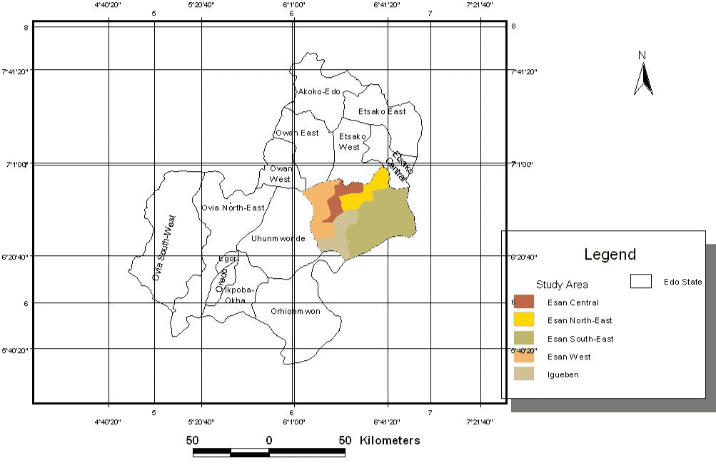 Figure 1. Map of Edo State Showing the study area