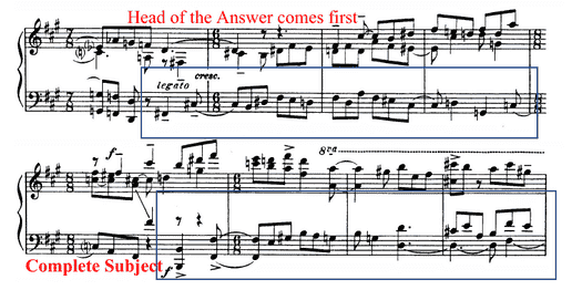 Example 2.21. Reverse statement of subject and answer, mm. 177- 184.