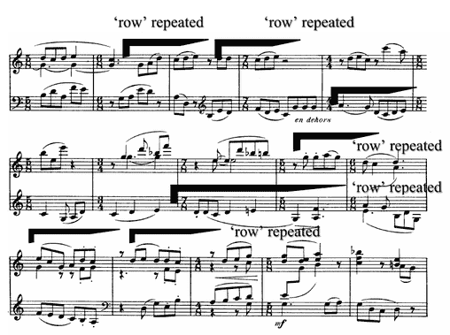 Example 2.23. Repeated "melodic row" at third episode, mm. 209-224.