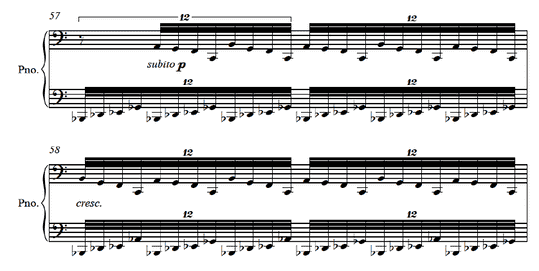 Example 2.3.Mistress of the Labyrinth, mm. 57-58