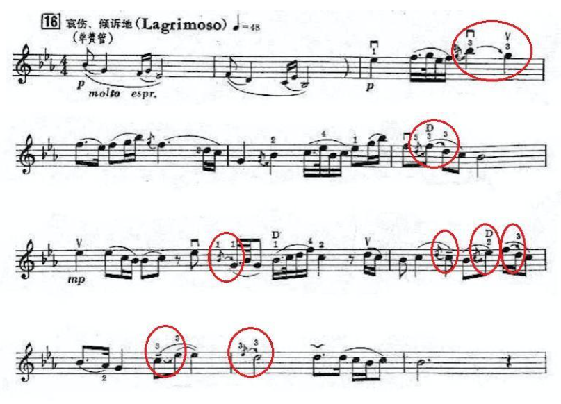 Example 2. He Zhanhao and Chen Gang. The Butterfly Lovers Violin Concerto, mm 446-457.