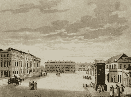 Engraving: View of Krasiński Square in Warsaw, F. Dietrich (CBN Polona)
