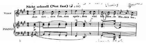 Example 1. Schumann, Aus mienen Tränen sprießen, mm. 1-4.